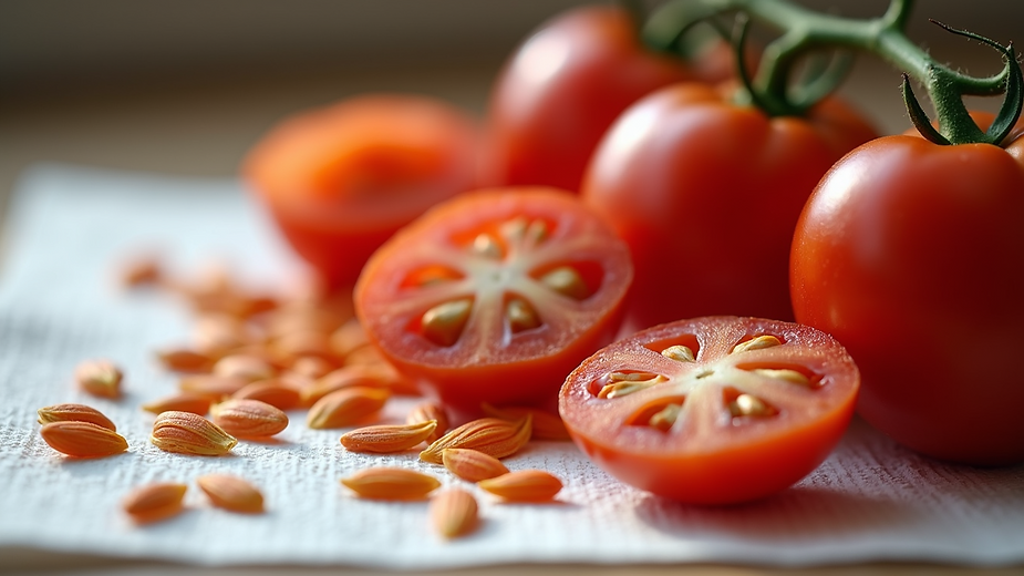 High angle view of tomato seeds drying on paper towel